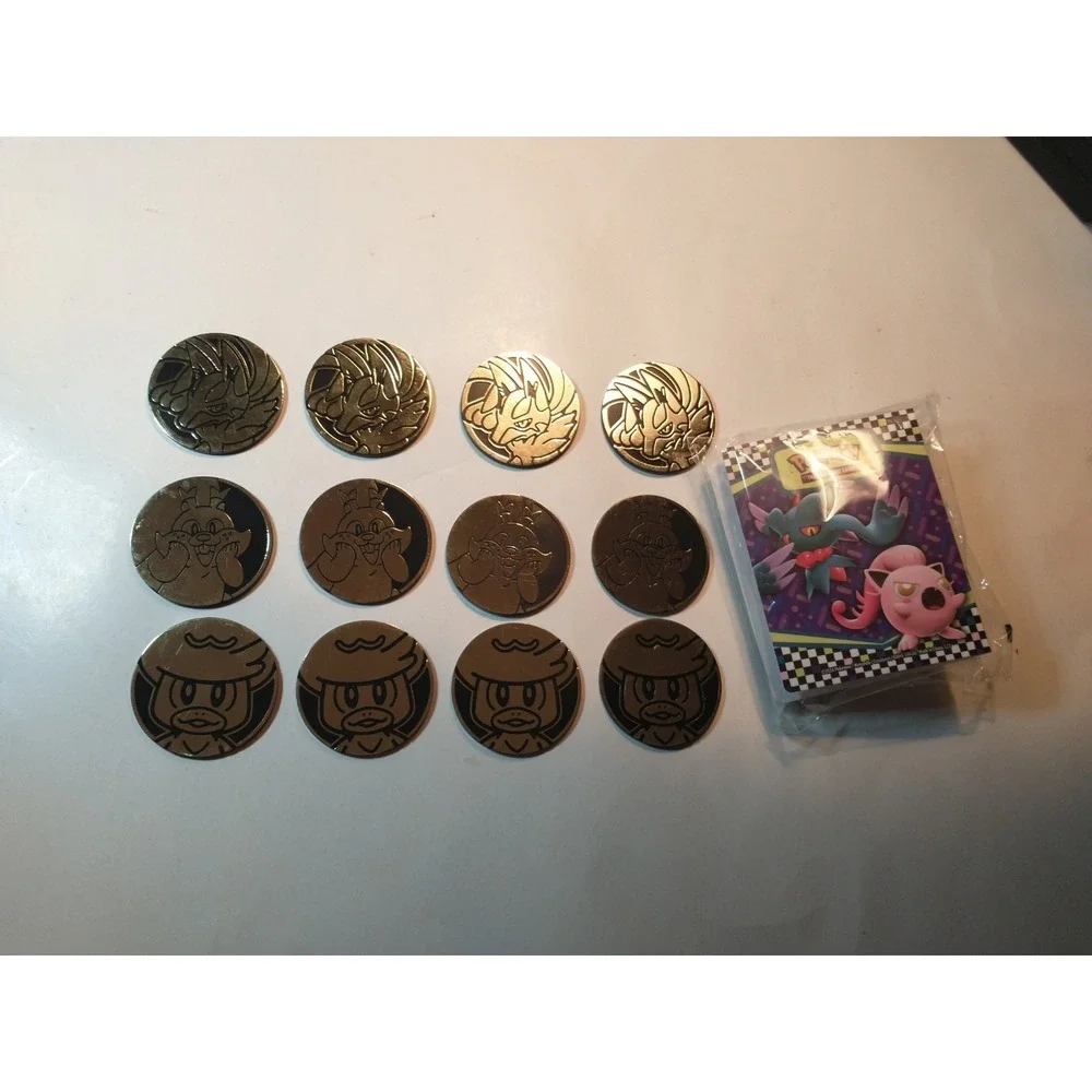 Pokemon TCG Coin Lot Of 12 Tokens Greedent Lucario Quaxly Mini Binder